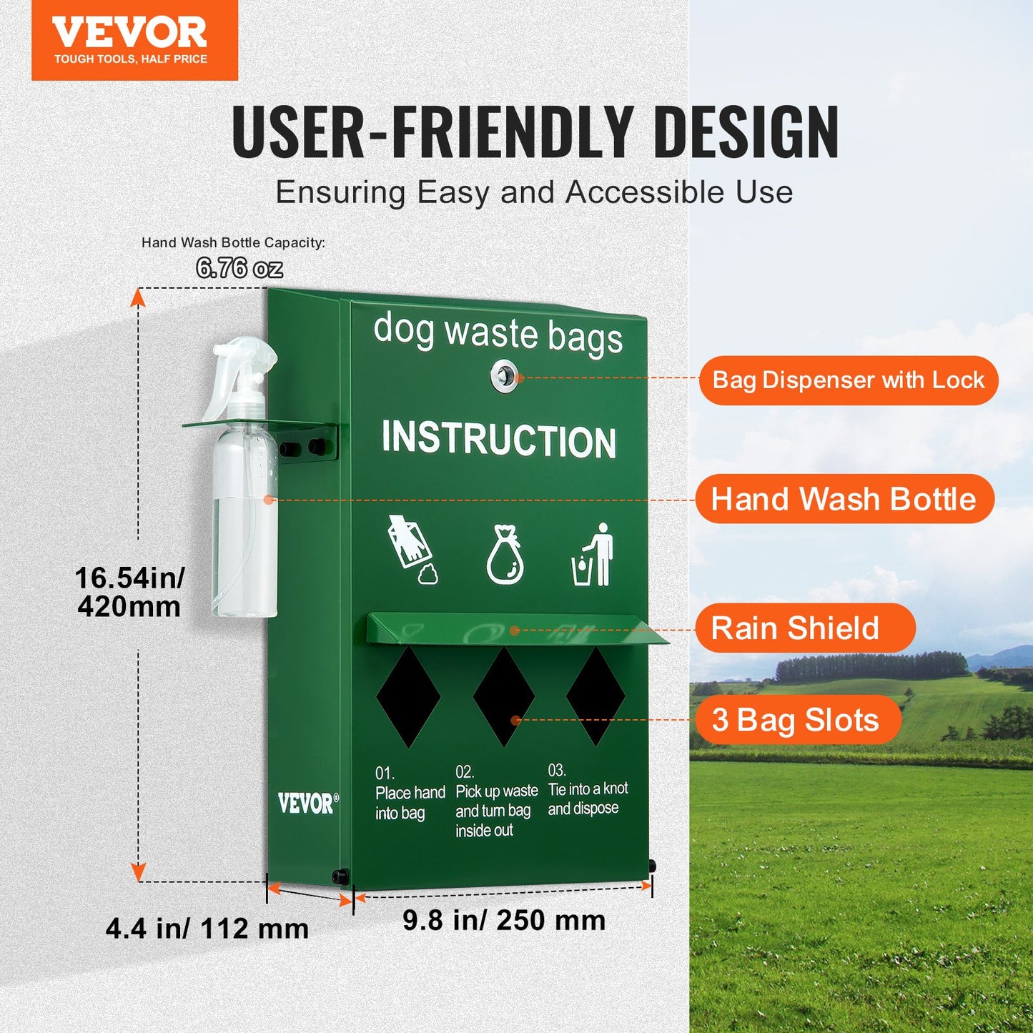 Dog Poop Bag Dispenser With Hand Wash Bottle, Lockable Outdoor Dog Waste Bag Holder With 600 Waste Bags, Stake, Pole, Fence & Wall Mounted Dog Poop Bag Storage, Pet Waste Station For Porch, Lawn
