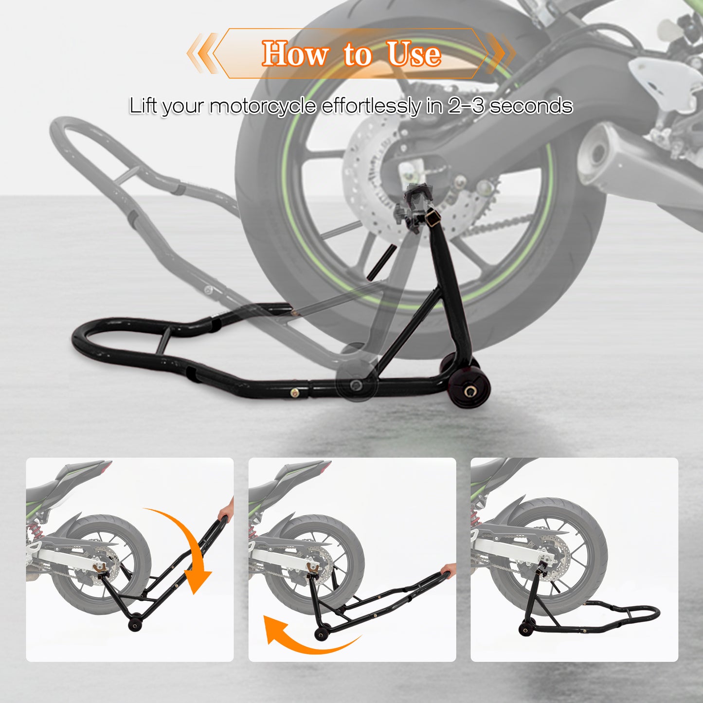 Heavy-Duty Motorcycle Paddock Stand With Adjustable Swingarm Spool, 850 LB Capacity Rear Wheel Lift Stand For Sport Bikes With Spools Yamaha, Honda, Kawasaki, Suzuki, BMW