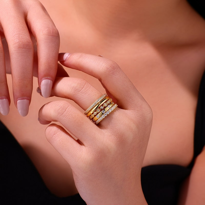 1Golden Stars - Fashionable Men’s And Women’s Ring And Ring Jewelry Set With Moissanite S925 Sterling Silver And Gold-plated Diamond Prohibit TikTok sales