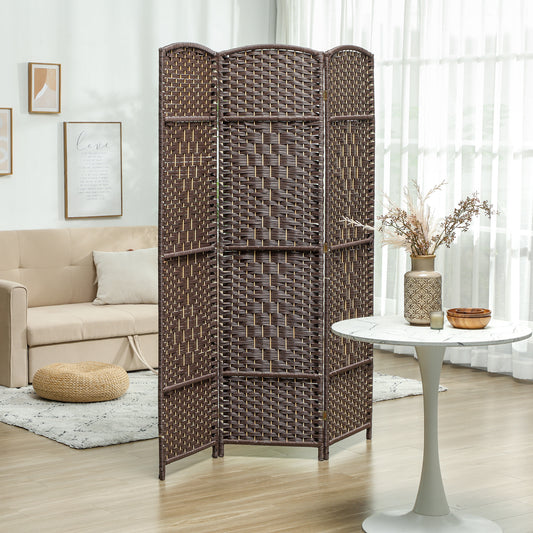 Folding Room Divider Screen 3 Panel 6' Tall Privacy Screen Freestanding Wood Partition for Home Office, Brown