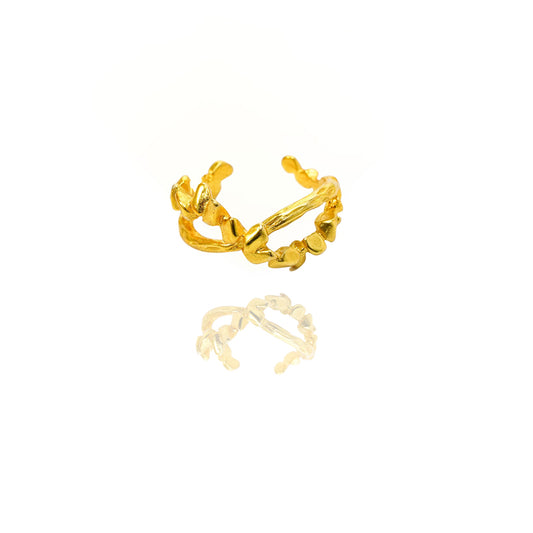 24k Gold Jewelry,Open Ring For Women, Handmade Adjustable Ring, Minimalist Stackable Ocean Themed Gift, Bold Exaggerated Irregular Wavy Trendy Ribbed Jewelry, Textured Patterned Fashion Accessories, V