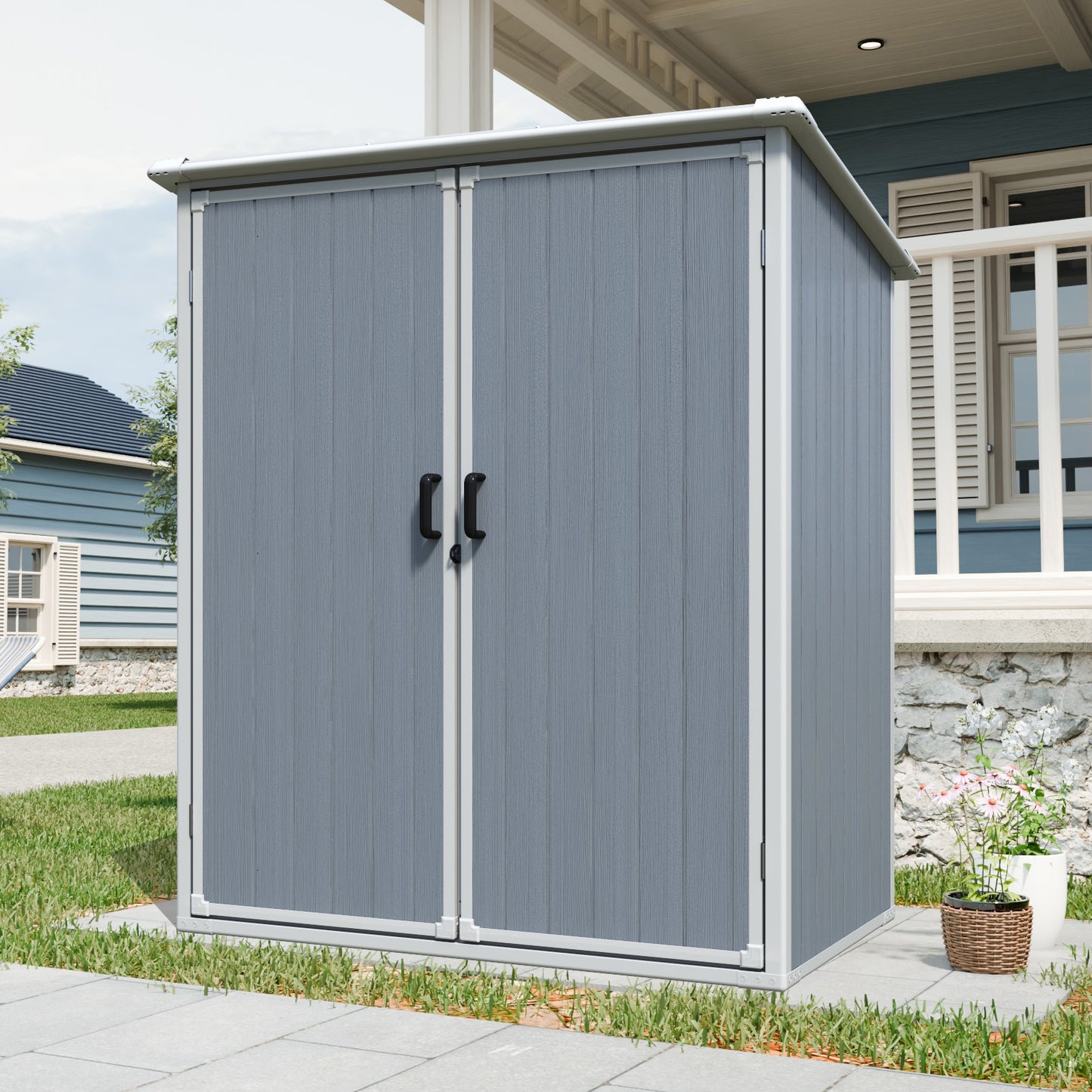 5x3FT Outdoor Storage Shed Waterproof Resin Cabinet With Lockable Doors For Bikes And Patio Furniture