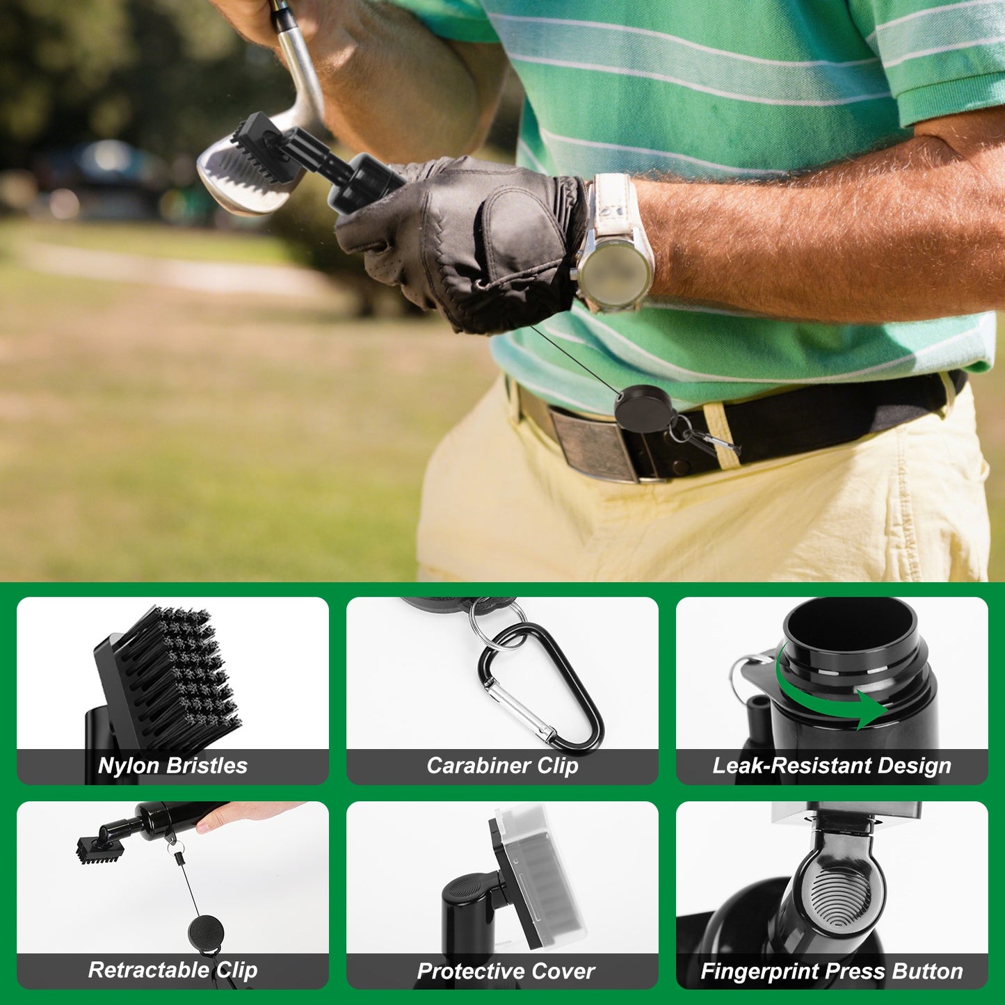 1Pc 3 In 1 Golf Club Cleaning Kit Golf Club Cleaner Brush With 5Oz Water Bottle Retractable Clip Groove Sharpener Golf Towel Gift For Golfers