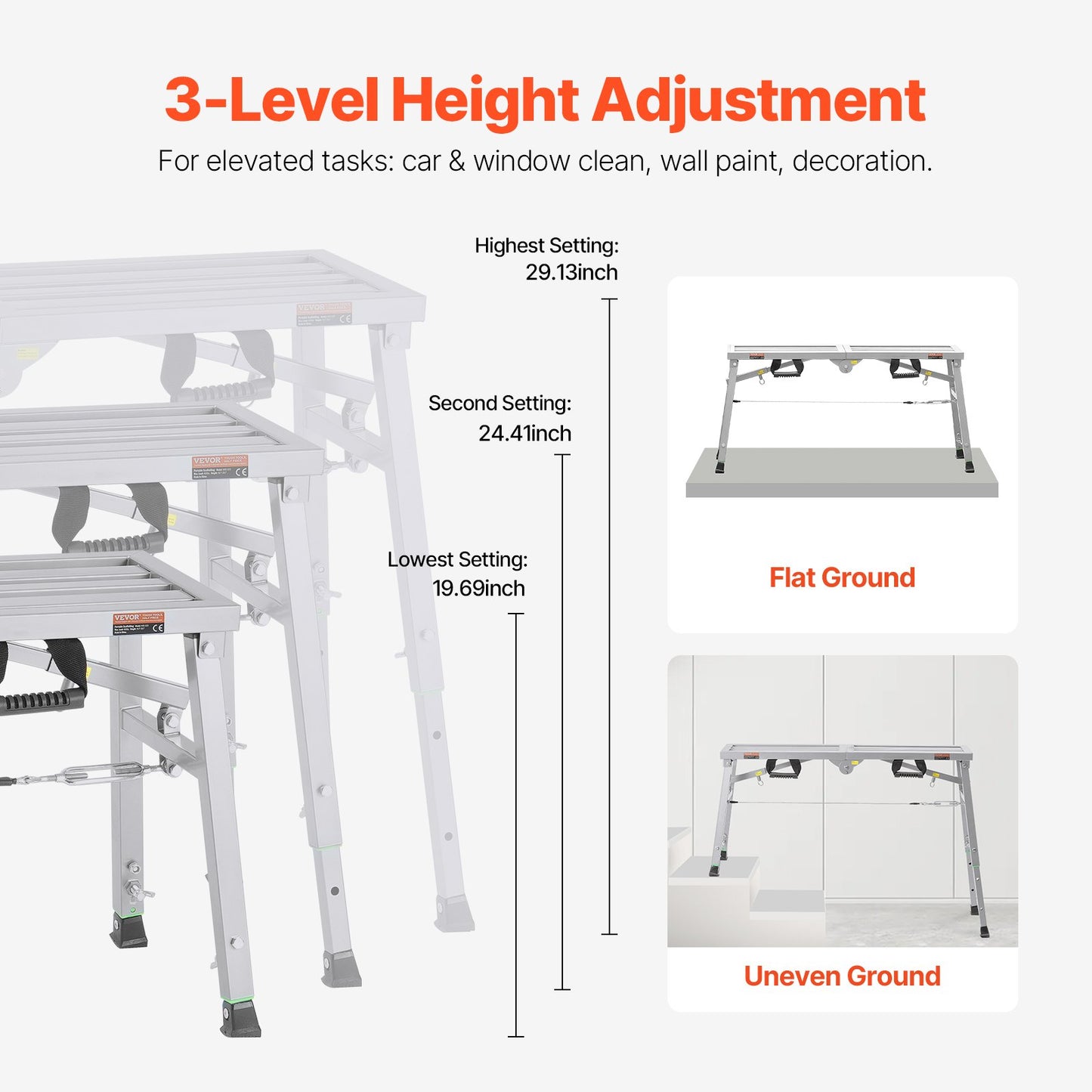 Work Platform Adjustable Height Portable Scaffolding Platform 400 Lb Load