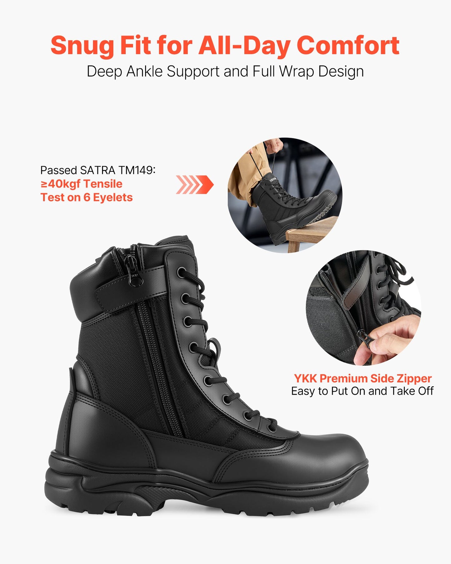 Men's Military Tactical Boots, 8 Inch Combat Hiking Work Boots, Lightweight & Breathable Side Zipper Mens Motorcycle Interceptor Trooper Boot, For Outdoor Security Mountaineering, US Size 10
