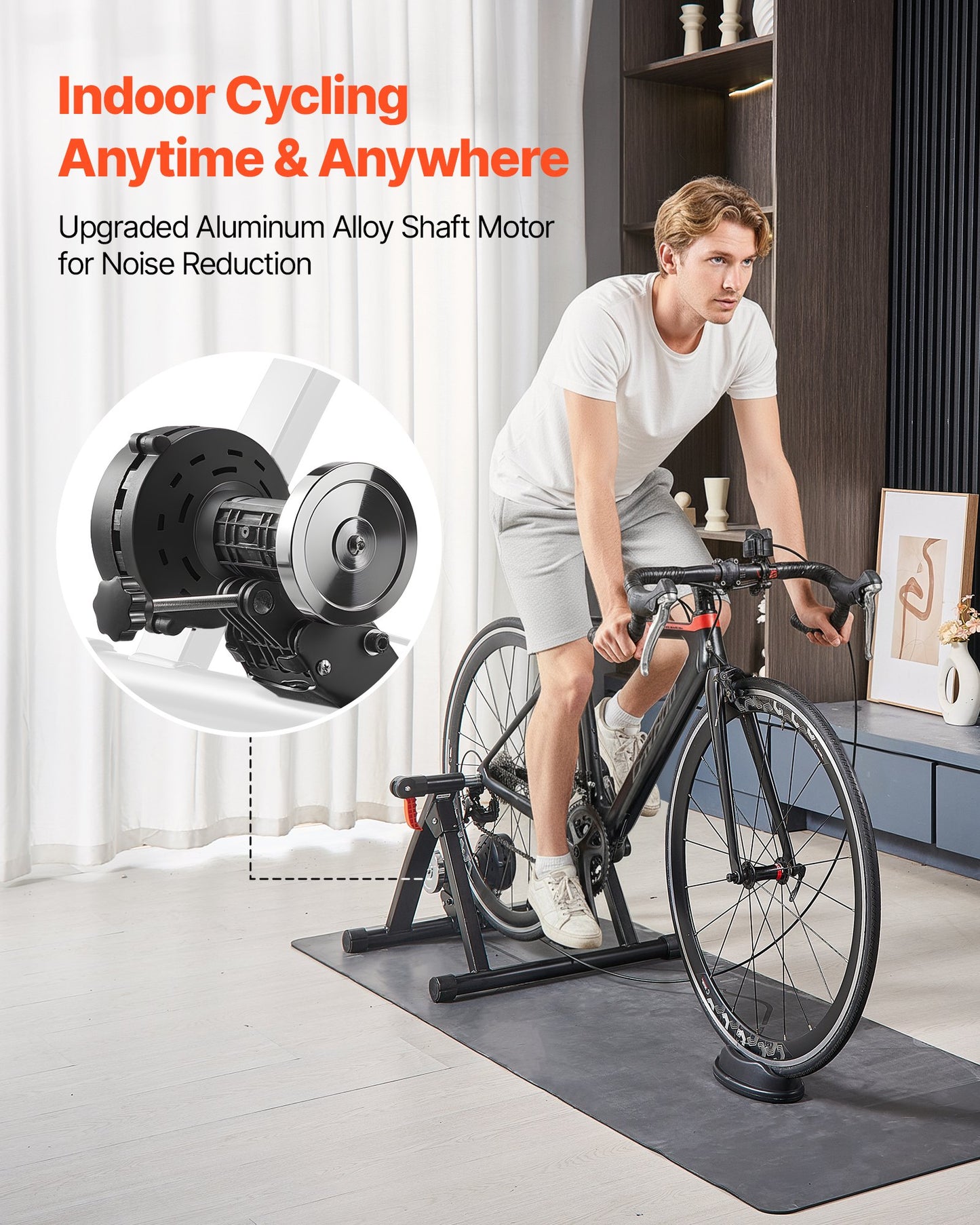 Bike Trainer, 6 Level Resistance, 26-29 In & 700C Wheels, Foldable Magnetic Bicycle Stationary Stand For Indoor Exercise Riding With Quick Release Skewer & Front Wheel Riser Block For Road Bikes