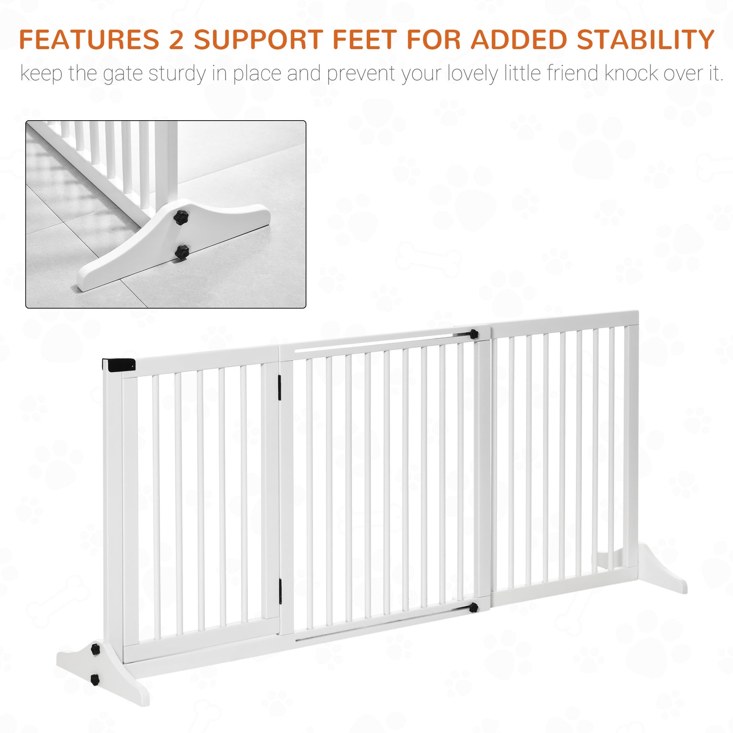 Freestanding Length Adjustable Wooden Pet Gate With Lockable Door 3 Panels, White 