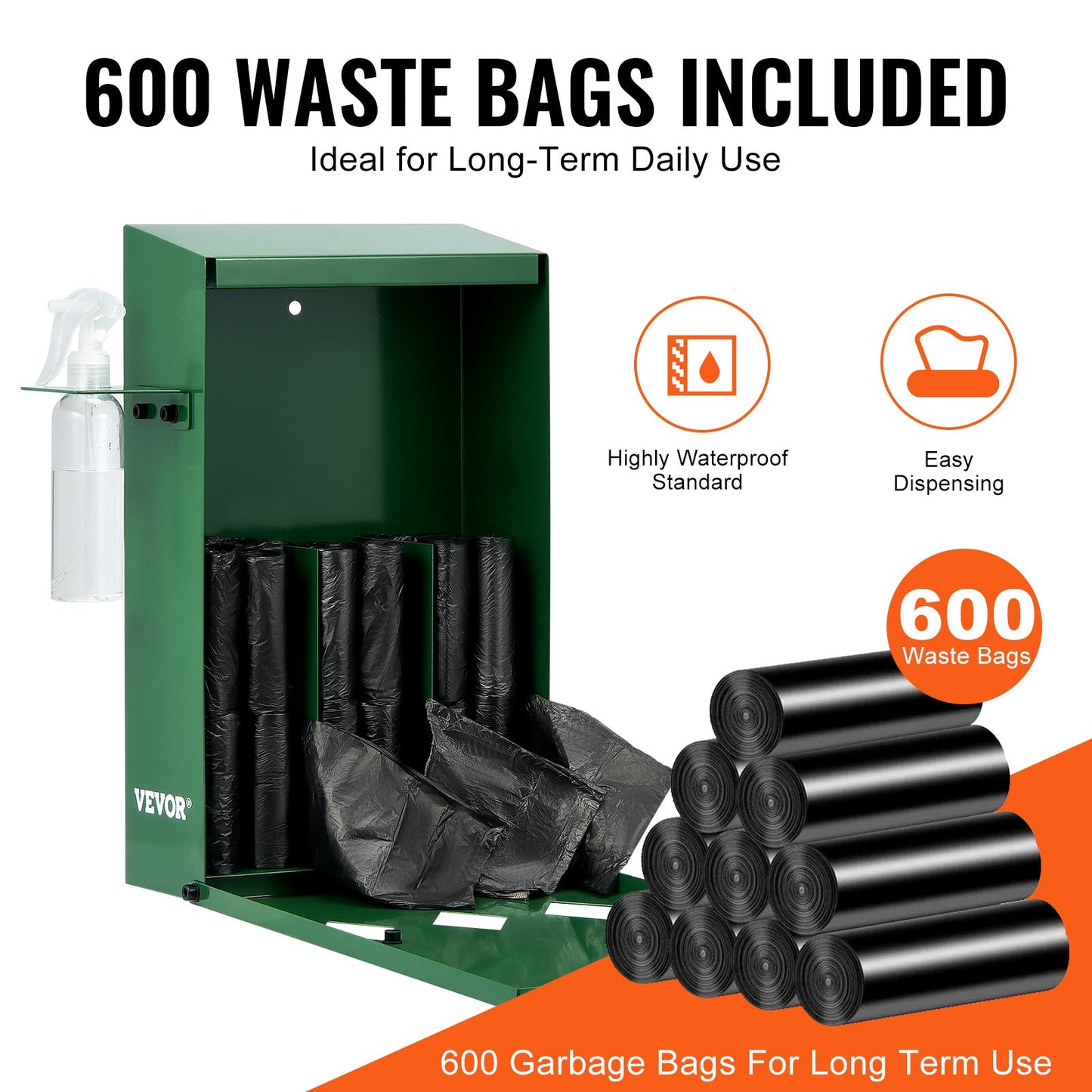 Dog Poop Bag Dispenser With Hand Wash Bottle, Lockable Outdoor Dog Waste Bag Holder With 600 Waste Bags, Stake, Pole, Fence & Wall Mounted Dog Poop Bag Storage, Pet Waste Station For Porch, Lawn