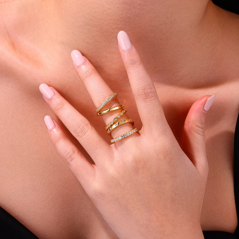 1Golden Stars - Fashionable Men’s And Women’s Ring And Ring Jewelry Set With Moissanite S925 Sterling Silver And Gold-plated Diamond Prohibit TikTok sales