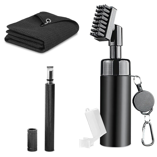 1Pc 3 In 1 Golf Club Cleaning Kit Golf Club Cleaner Brush With 5Oz Water Bottle Retractable Clip Groove Sharpener Golf Towel Gift For Golfers