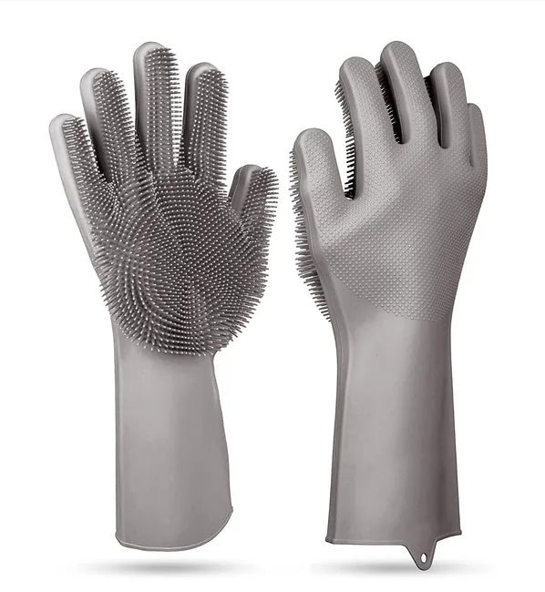 1 Pair Magic Silicone Brush Dishwashing Gloves Cleaning Sponge Pet
