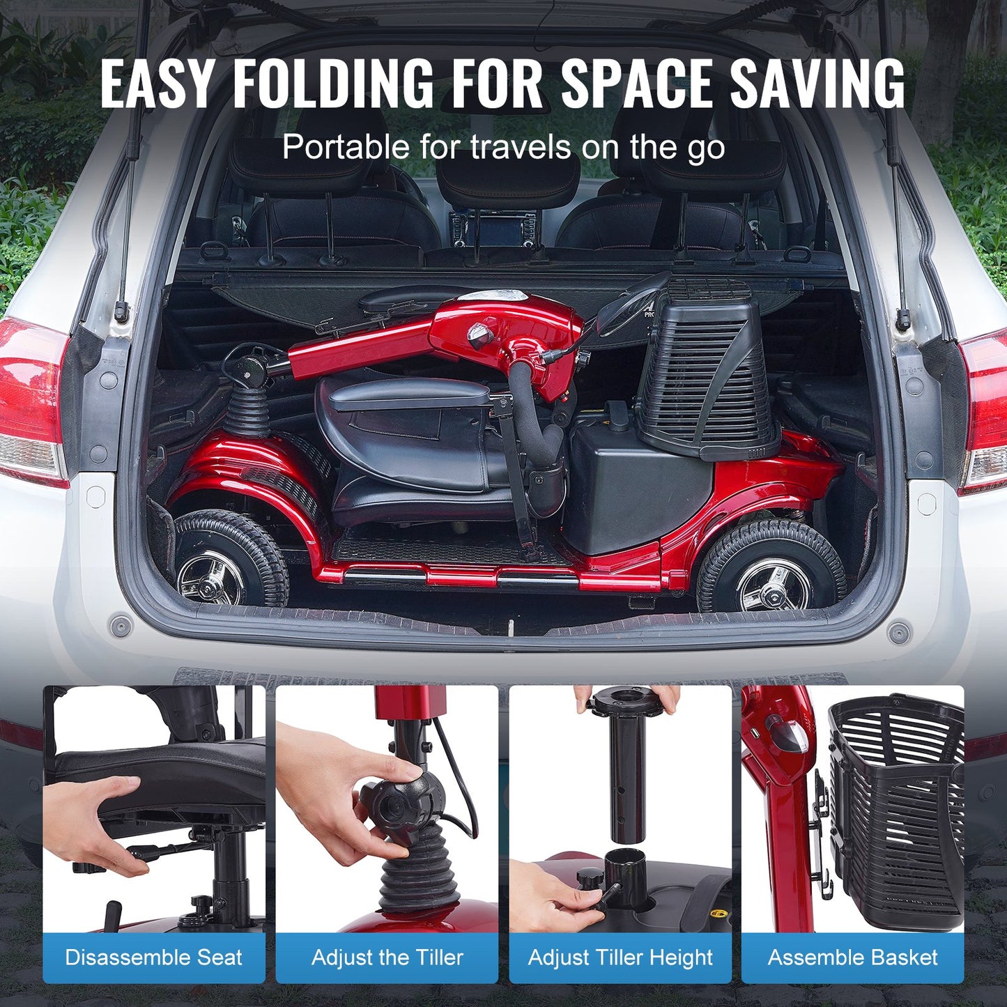 Heavy-Duty 4 Wheel Mobility Scooter For Seniors 12 Mile Long Range 265LBS