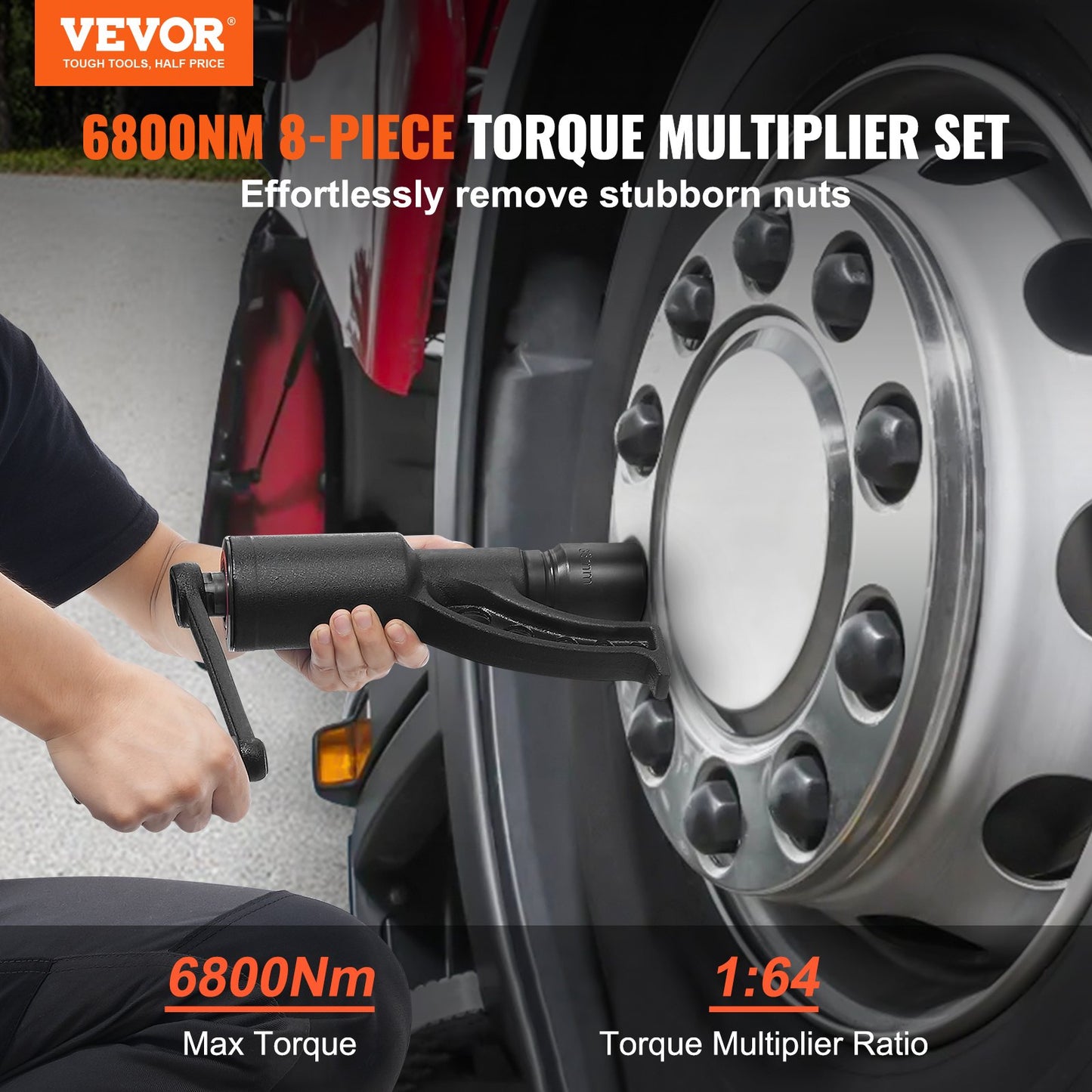 Torque Multiplier, 1 Inch Drive Lug Nut Wrench/Multiplier Heavy Duty Torque Multiplier Wrench Set, 1:64 6,800N.m Lug Nut Remover, Includes 8 Sockets (24-38mm) And Storage Case