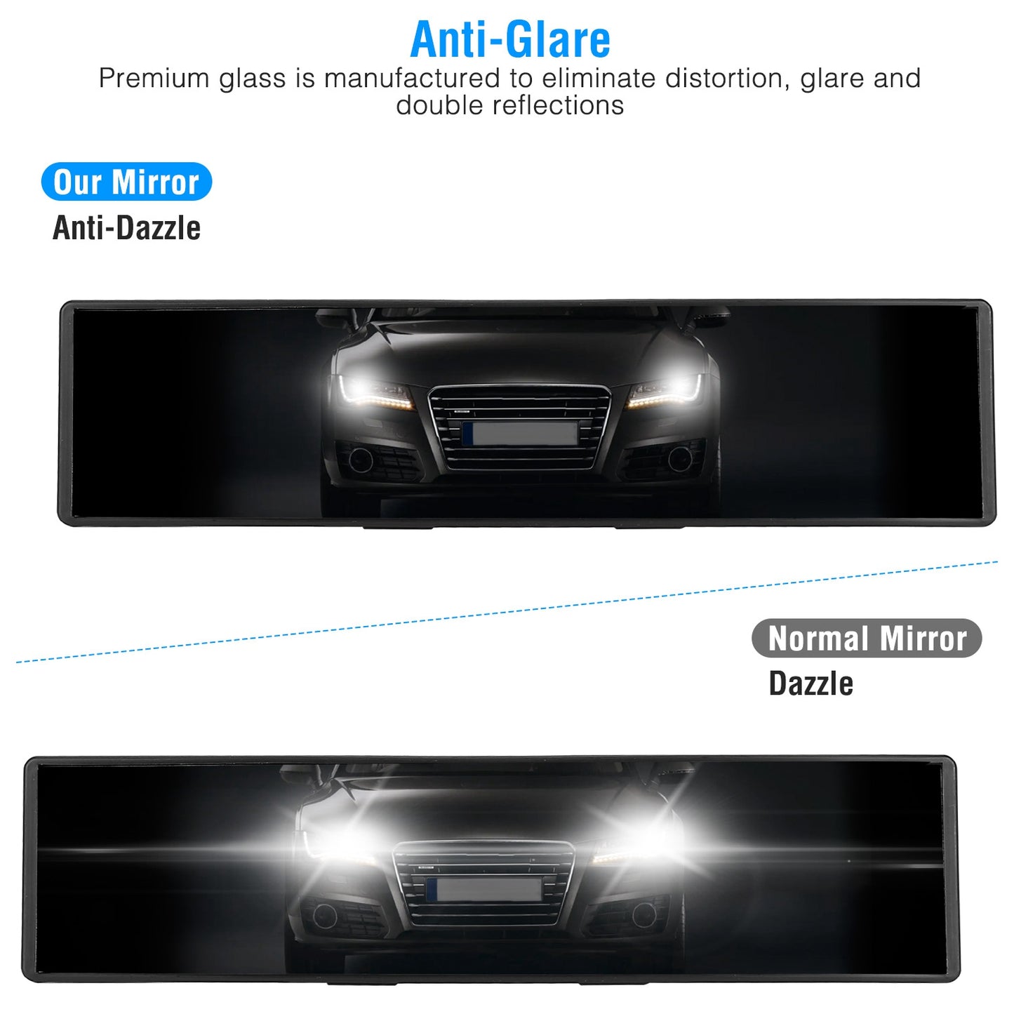 Car Rearview Mirror 11.4in Interior Clip-on Curve Convex Panoramic Anti-glare Rear View Mirrors With Wide Viewing Range For Cars SUVs Trucks Vehicles