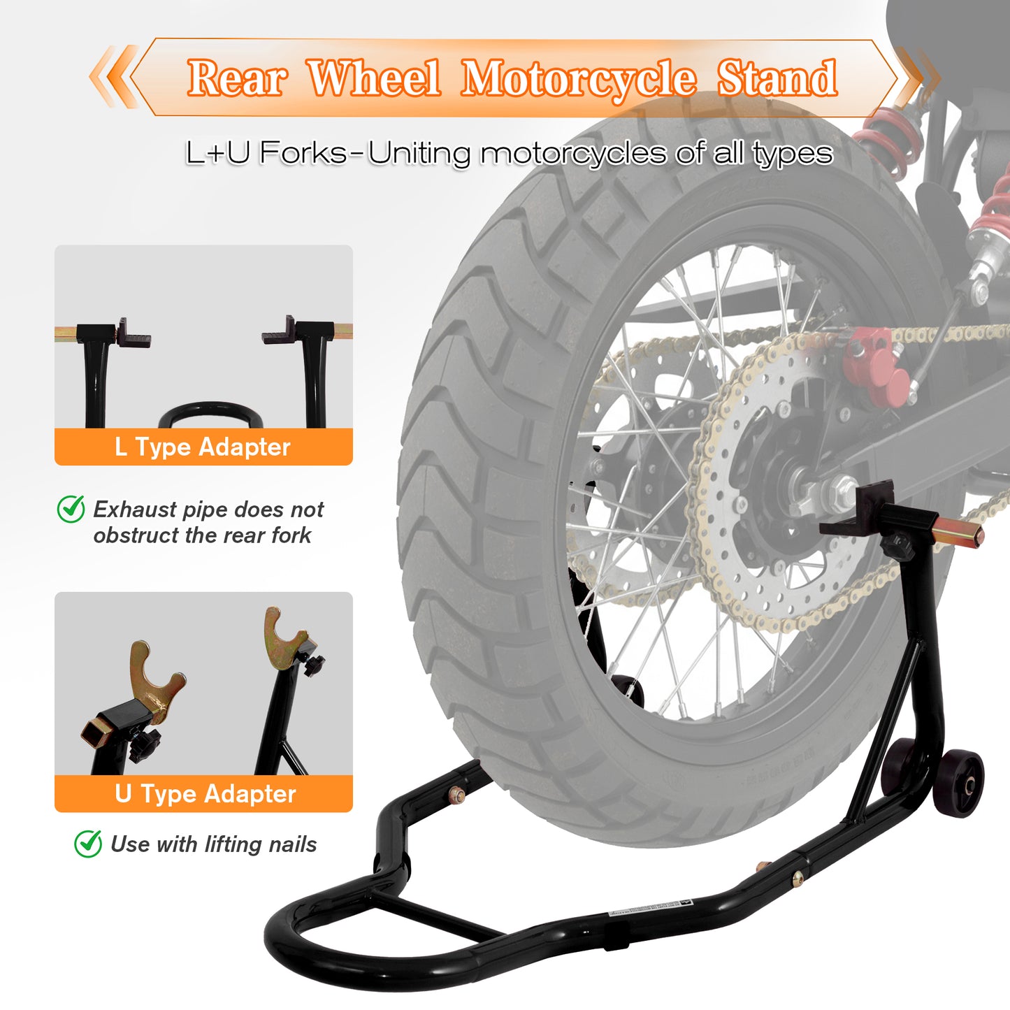 Heavy-Duty Motorcycle Paddock Stand With Adjustable Swingarm Spool, 850 LB Capacity Rear Wheel Lift Stand For Sport Bikes With Spools Yamaha, Honda, Kawasaki, Suzuki, BMW