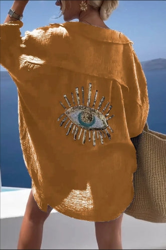 Women's Outdoor Beach Shirt Casual Sequin Beaded Shirt