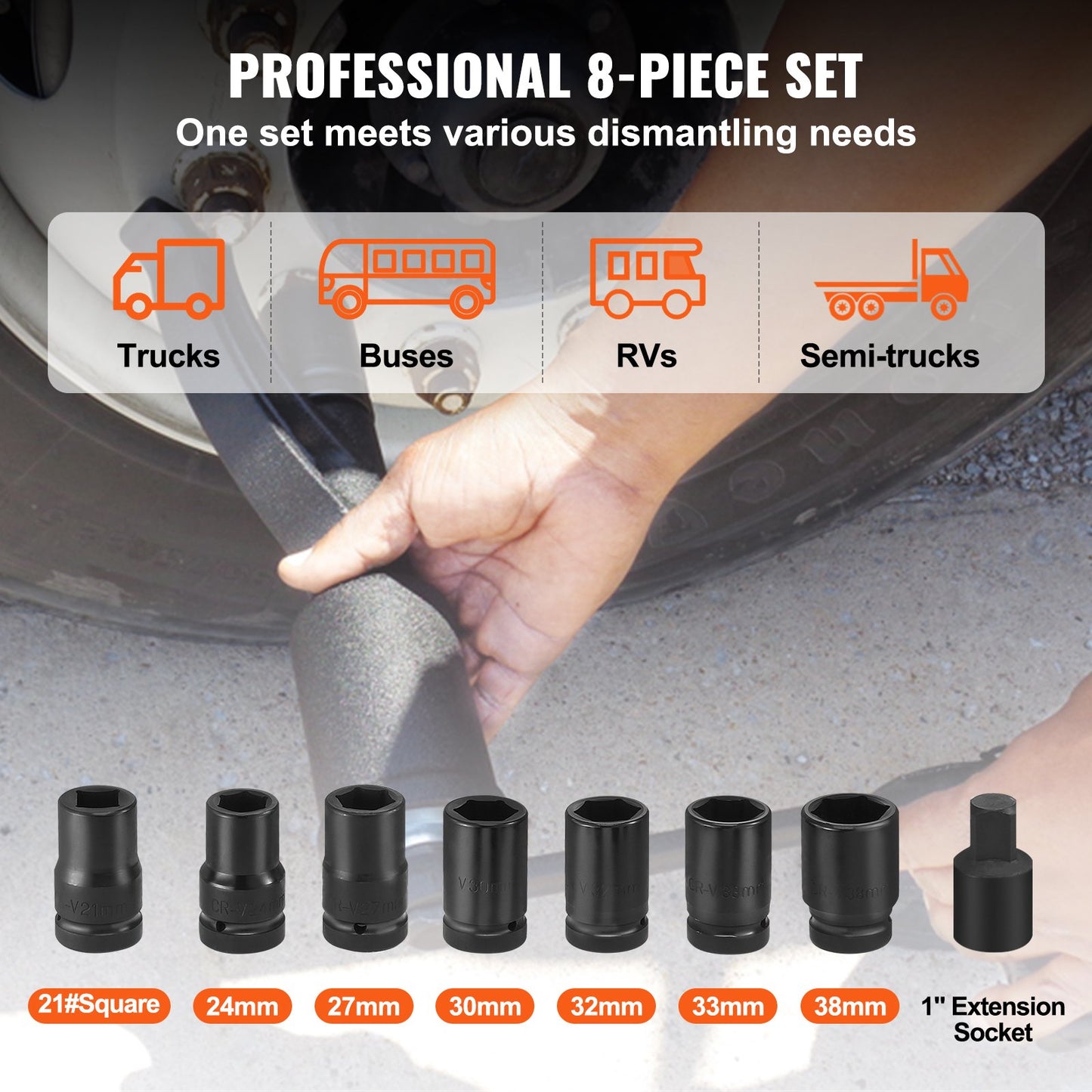 Torque Multiplier, 1 Inch Drive Lug Nut Wrench/Multiplier Heavy Duty Torque Multiplier Wrench Set, 1:64 6,800N.m Lug Nut Remover, Includes 8 Sockets (24-38mm) And Storage Case