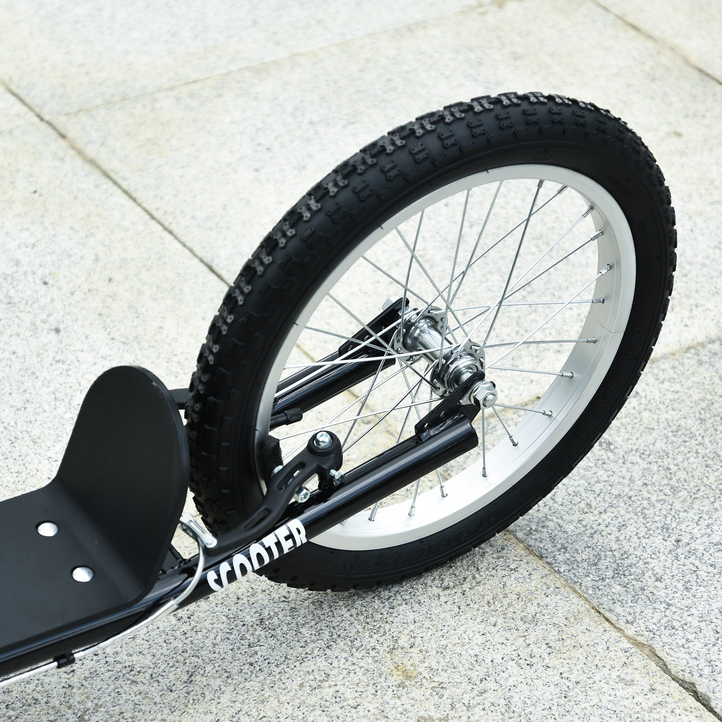 Youth Scooter Kick Scooter for Kids 5+, Max Load 220 LBS., with Adjustable Handlebar, 16" Inflatable Wheels, Dual Brakes, Black