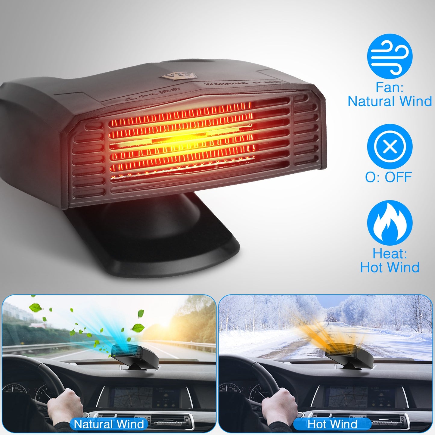 24V 180W OR 12V 150W Portable Car Heater Heating Fan 2 In 1 Defroster Defogger Demister Windshield Heater Automotive Cooling Fan With 360 Degree Rotating Base