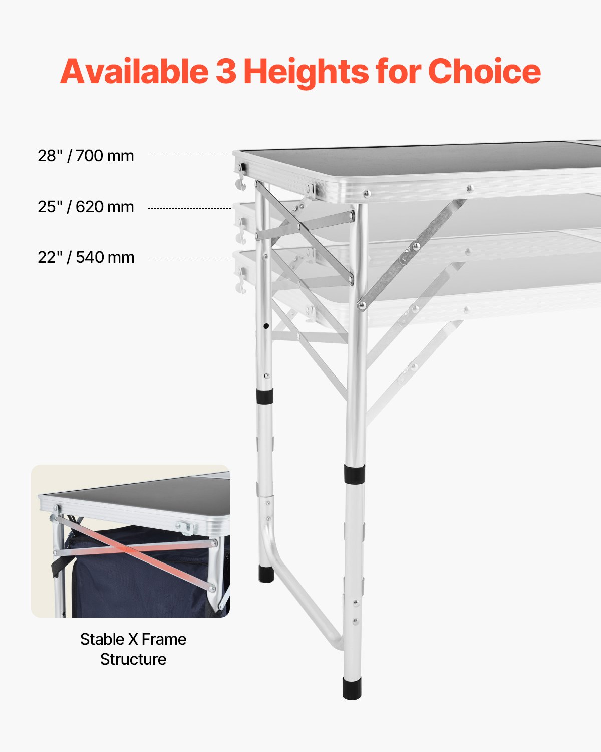 Camping Kitchen Table Folding Portable Cook Station 3 Adjustable Height Aluminum