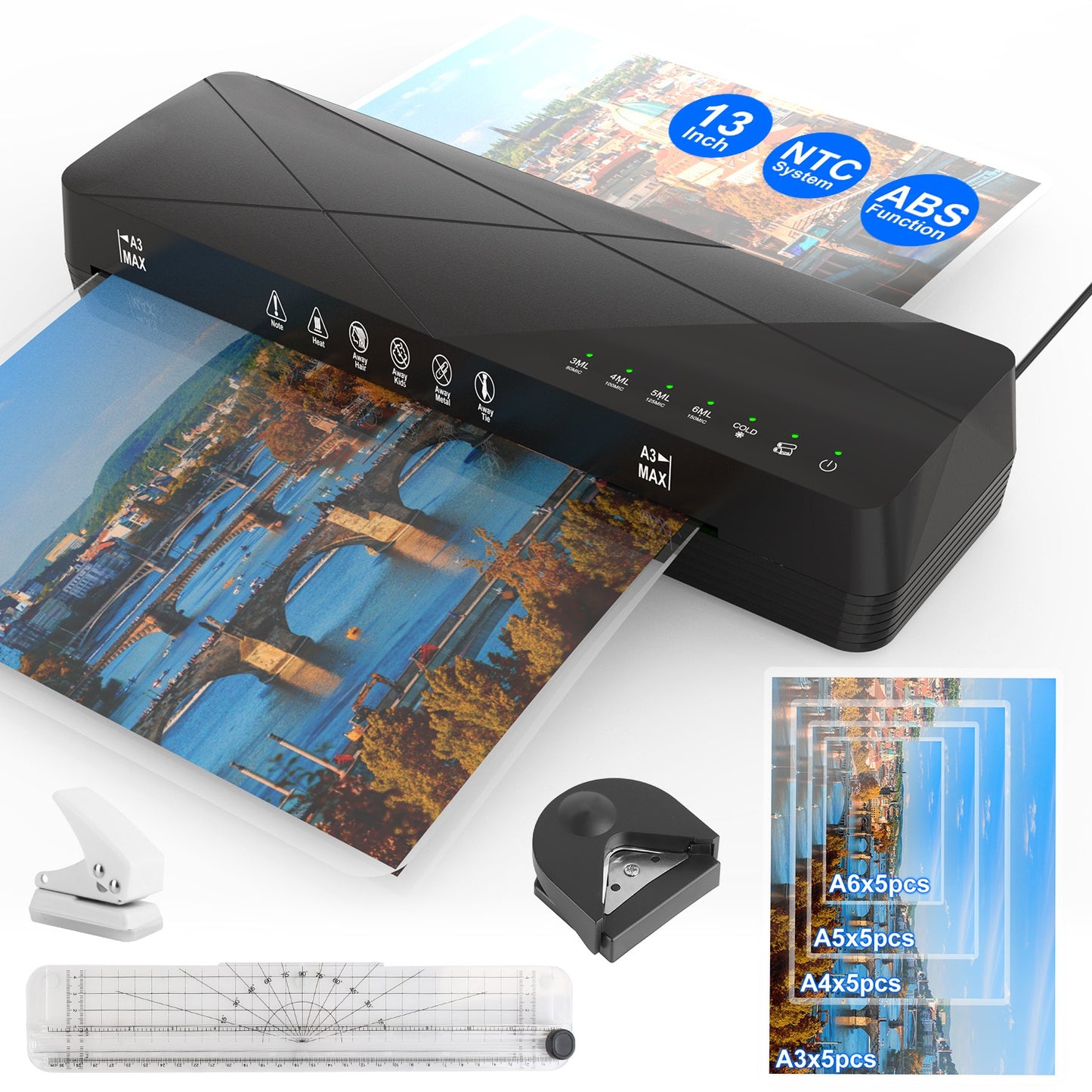 1Pc 13Inch Laminator Machine Hot And Cold Mode A4 Personal Thermal Laminator With ABS Function 60S Warm Up Time 30Mins Auto Off For Home Office School Business