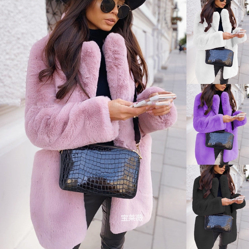 Temperament Long Sleeve Lapel Faux Fur Coat Solid Color Coat Women Fur Women's Clothing