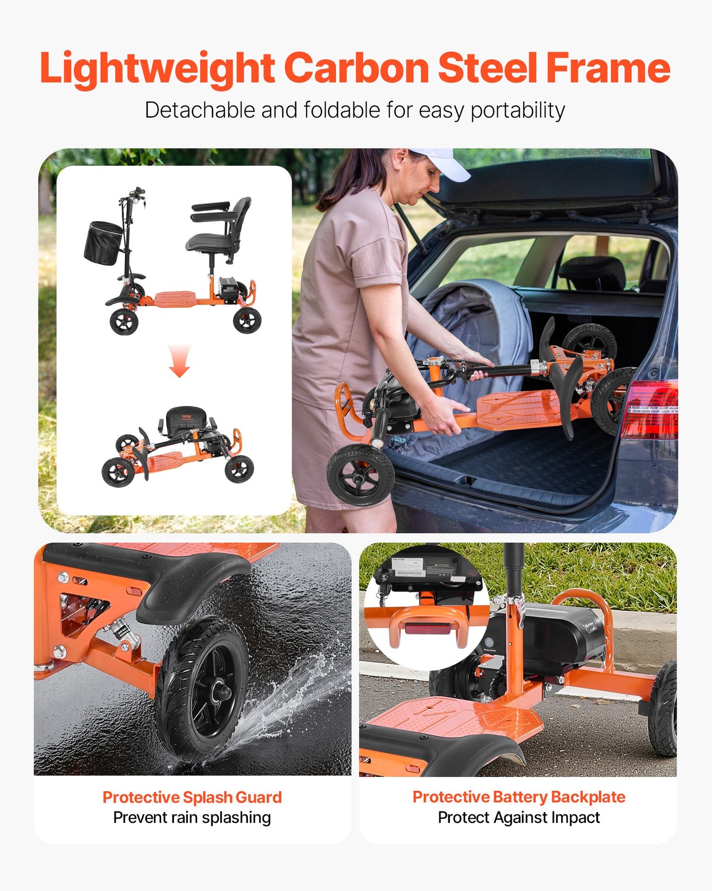 4-Wheel Folding Mobility Scooter For Adults & Seniors, 265LBS Loading Electric Mobility Scooter, All-Terrain Travel Wheelchair With 48V Lithium Battery, 8" Solid Tires & 8° Climbing Capacity