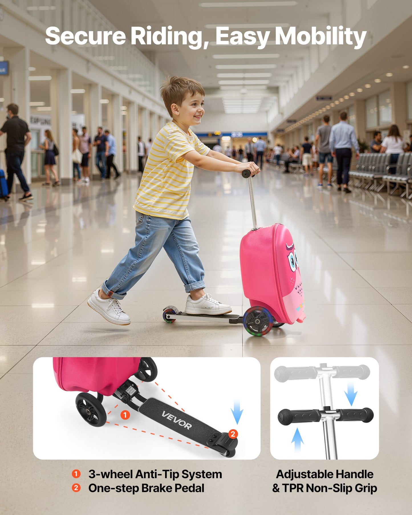 Ride-on Luggage 20-inch Kids Scooter Suitcase With Flash Wheels Pink