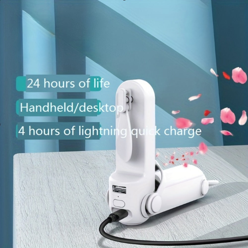 Random Color Portable Folding Handheld Fan USB Multifunctional Charging Treasure Flashlight 3-in-1 Mini Fan