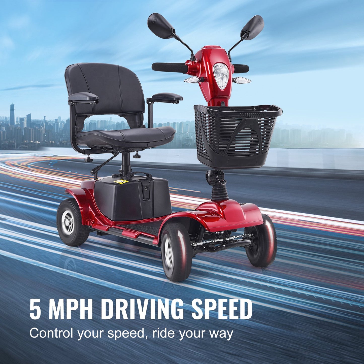 Heavy-Duty 4 Wheel Mobility Scooter For Seniors 12 Mile Long Range 265LBS