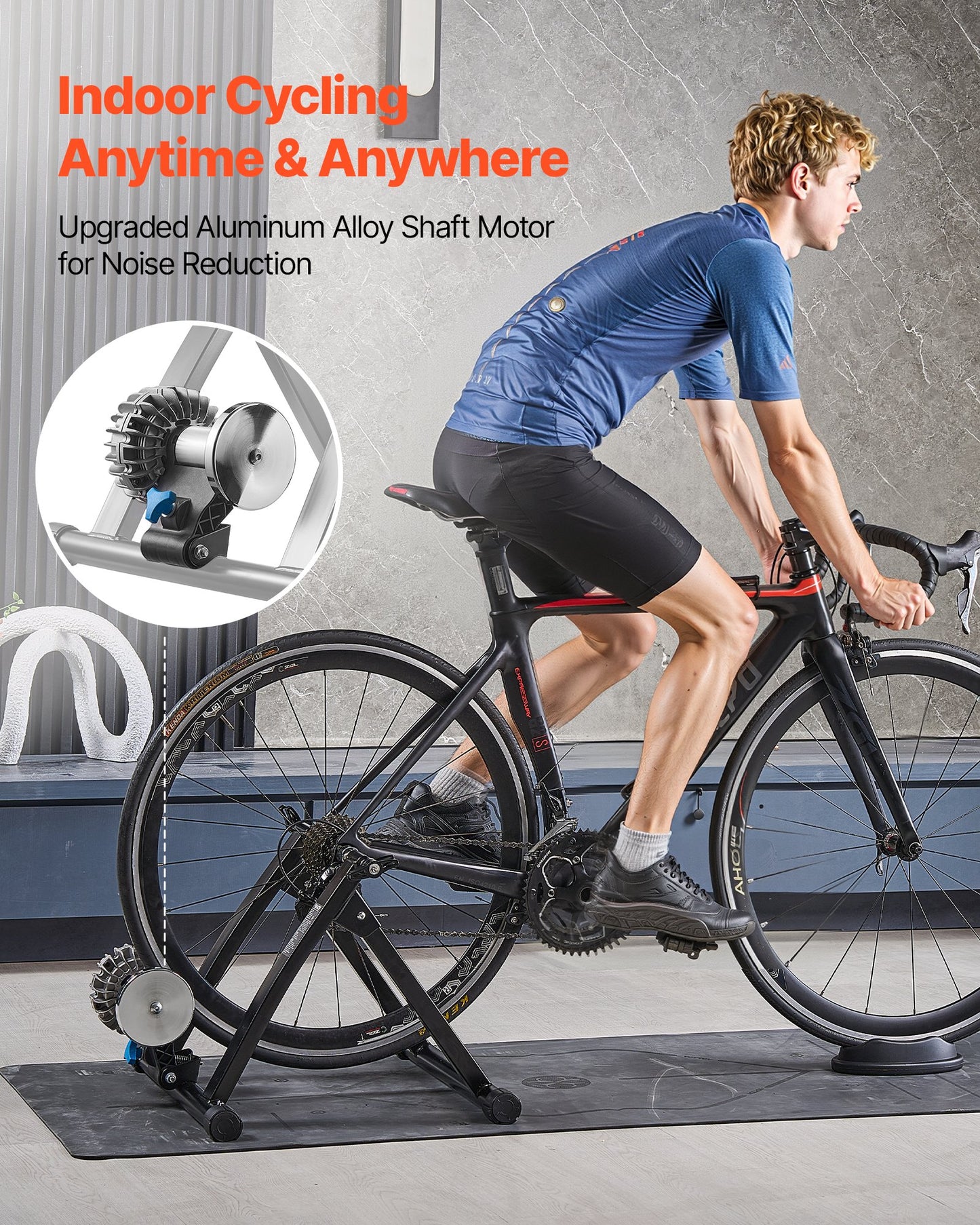 Bike Trainer, 26-29 Inch & 700C Wheels, Foldable Fluid Bicycle Stationary Trainer Stand For Indoor Exercise Riding With Quick Release Skewer & Front Wheel Riser Block, Fits Road Bikes, Black