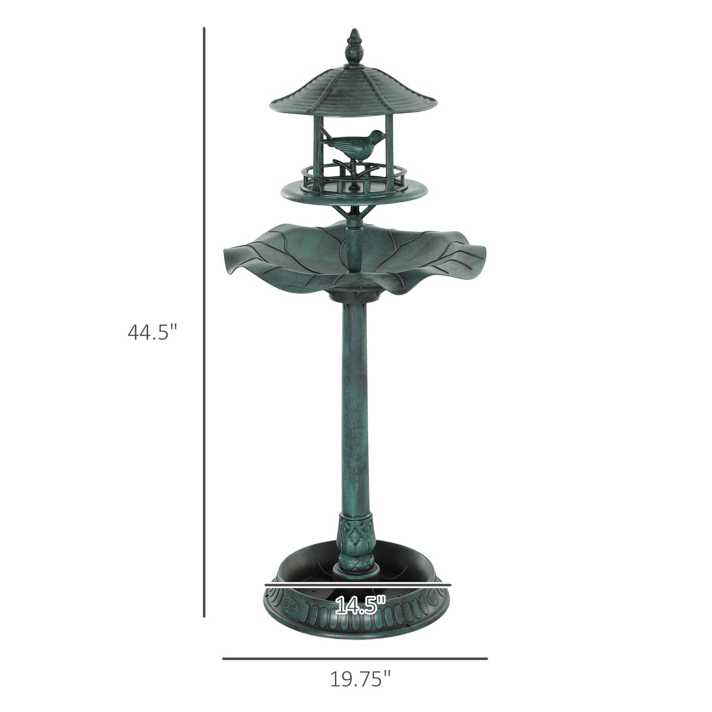 3-in-1 Garden Bird Bath Bowl Pedestal With Bird Feeder, Large Water Basin, Underneath Flower Planter, Green