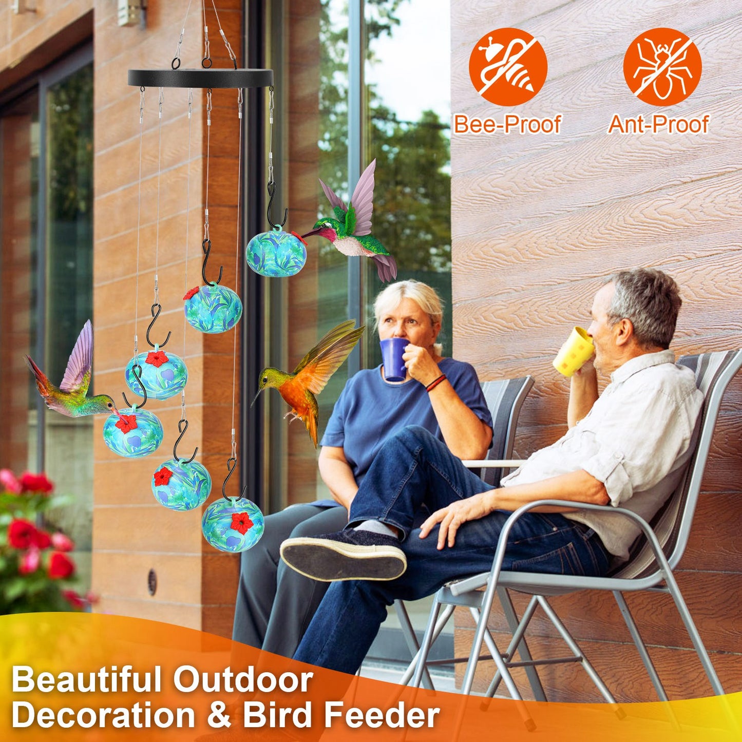 1Pc Wind Chimes Humming Bird Feeder Ant And Bee Proof Outdoor Hanging Hummingbird Feeder For Viewing Decoration For Garden Patio Yard Balcony