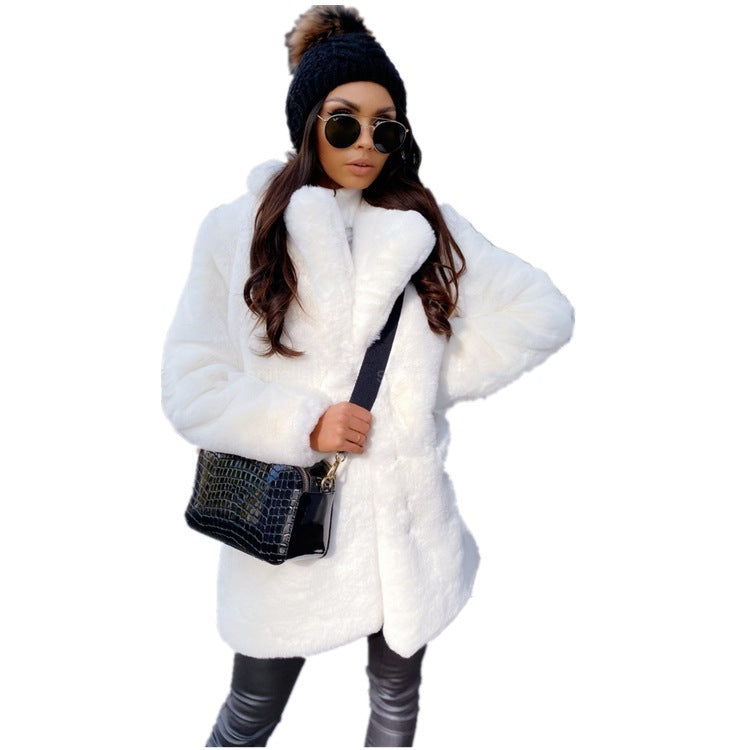 Temperament Long Sleeve Lapel Faux Fur Coat Solid Color Coat Women Fur Women's Clothing