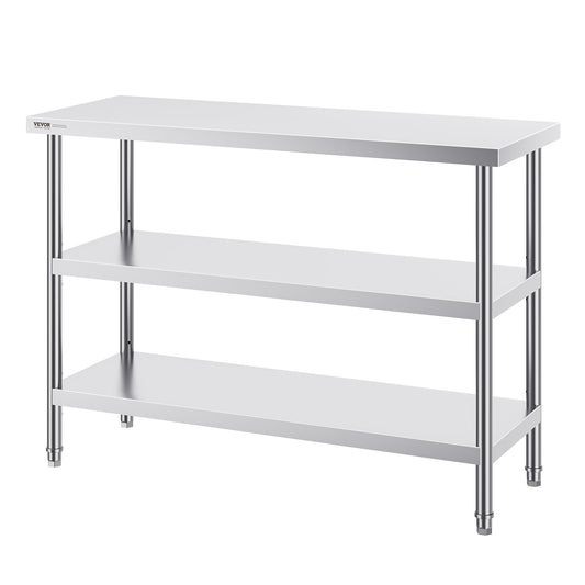 Stainless Steel Food Prep Table, 18 X 48 X 34 Inch Commercial Kitchen Worktable, With 2 Adjustable Undershelf, Heavy Duty Prep Table Metal Work Table For BBQ, Kitchen, Home, And Garage