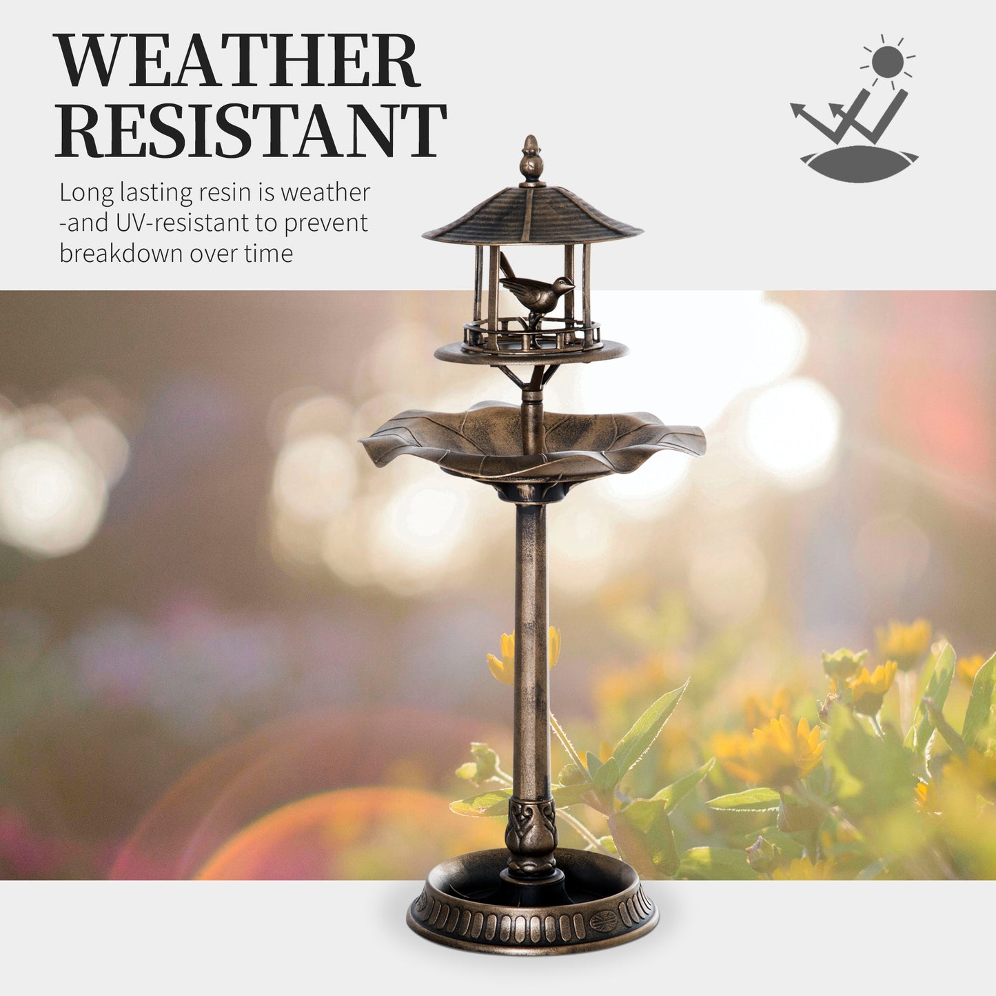 3-in-1 Garden Bird Bath Bowl Pedestal With Bird Feeder, Large Water Basin, Underneath Flower Planter, Bronze