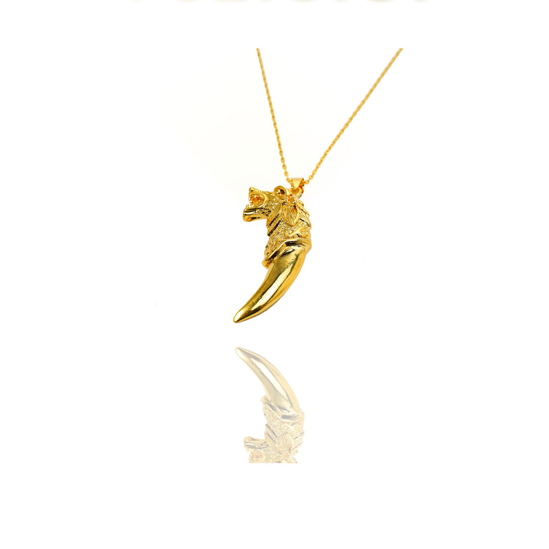 24k Gold Jewelry,Viking Wolf Necklace,Vintage Gothic Tribal Pendant,Punk Style Domineering Fierce Amulet Wolf Head Jewelry