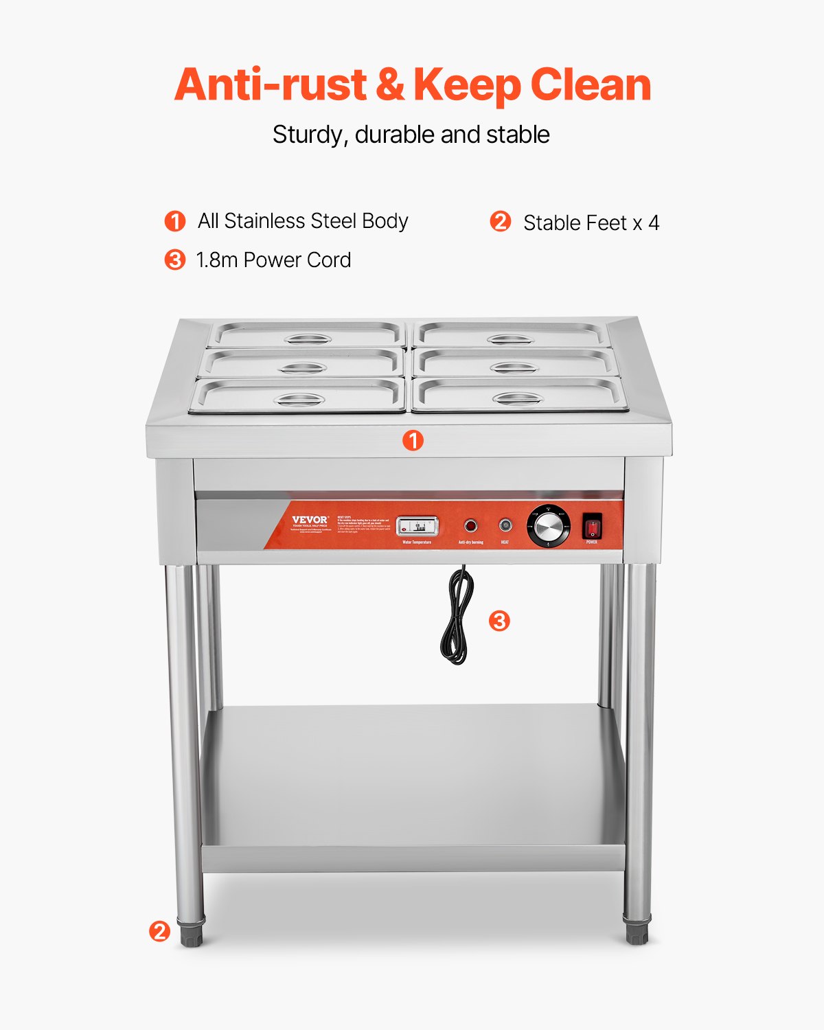 6 X 1/3 Pans Commercial Food Warmer Electric Steam Table With Undershelf
