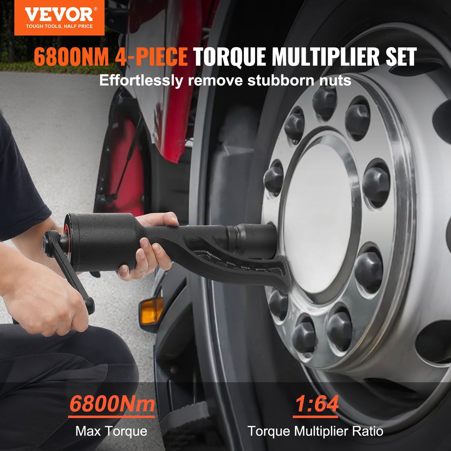 Torque Multiplier, 1 Inch Drive Lug Nut Wrench/Multiplier Heavy Duty Torque Multiplier Wrench Set, 1:64 6,800N.m Lug Nut Remover, Includes 4 Sockets (21-41mm) And Storage Case