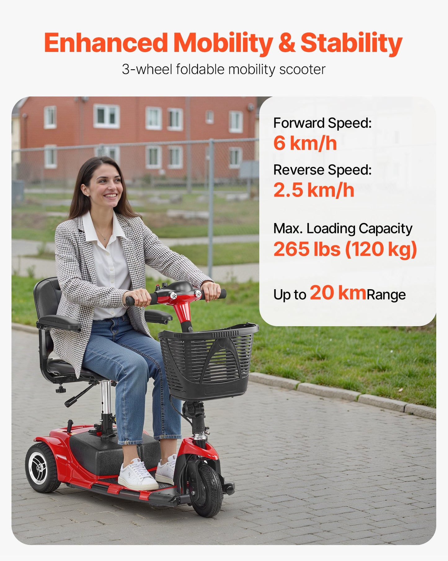 3 Wheel Folding Mobility Scooter For Adults & Seniors, Heavy-Duty Electric Powered Mobility Scooter & 12 Mile Long Range, All Terrain Travel Wheelchair With 9° Climbing Capacity, 265lb Capacity