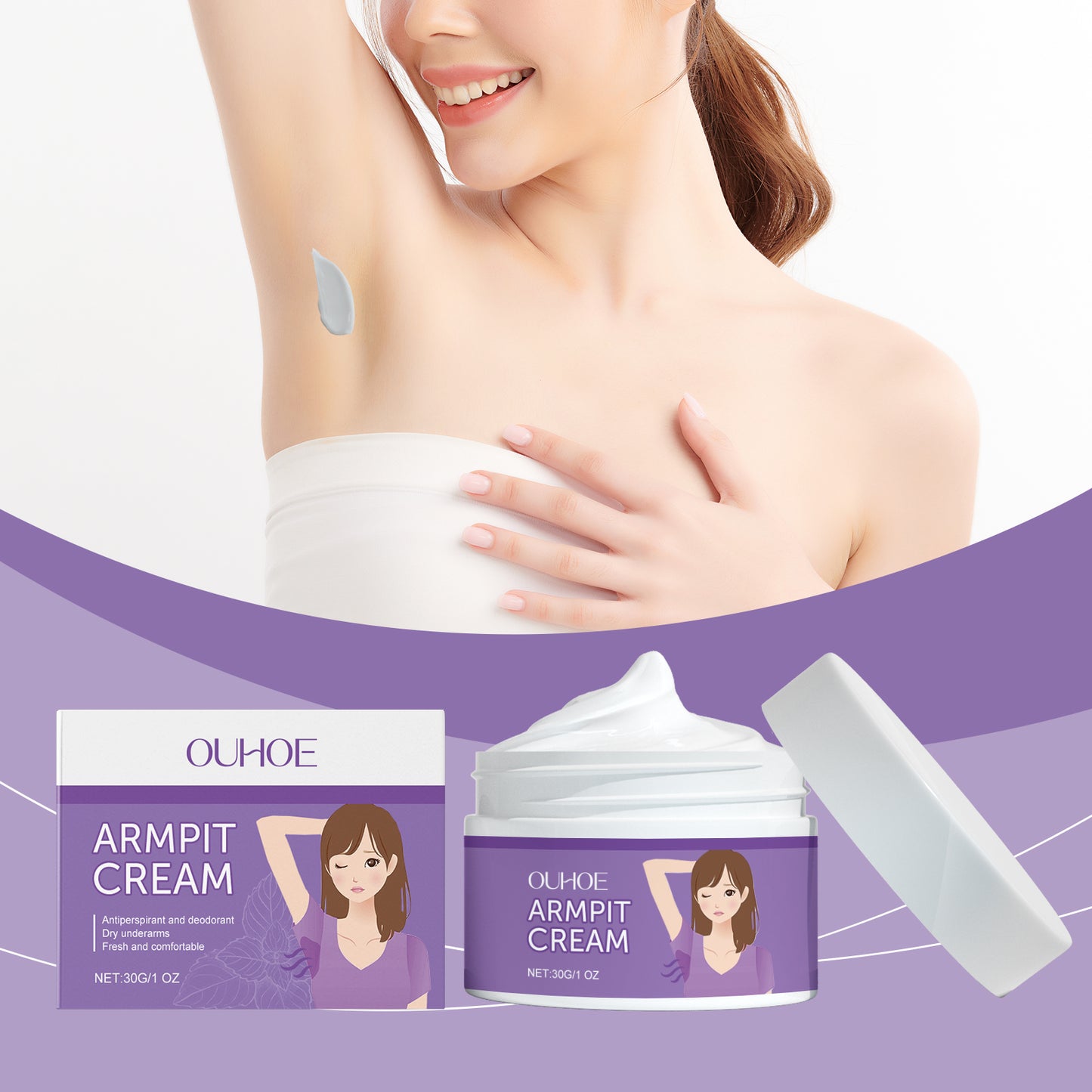 OUHOE Body Care Cream, Mild Long-Lasting Light Fragrance Body Parts Sweat Odor Refreshing Skin Care Body Cream