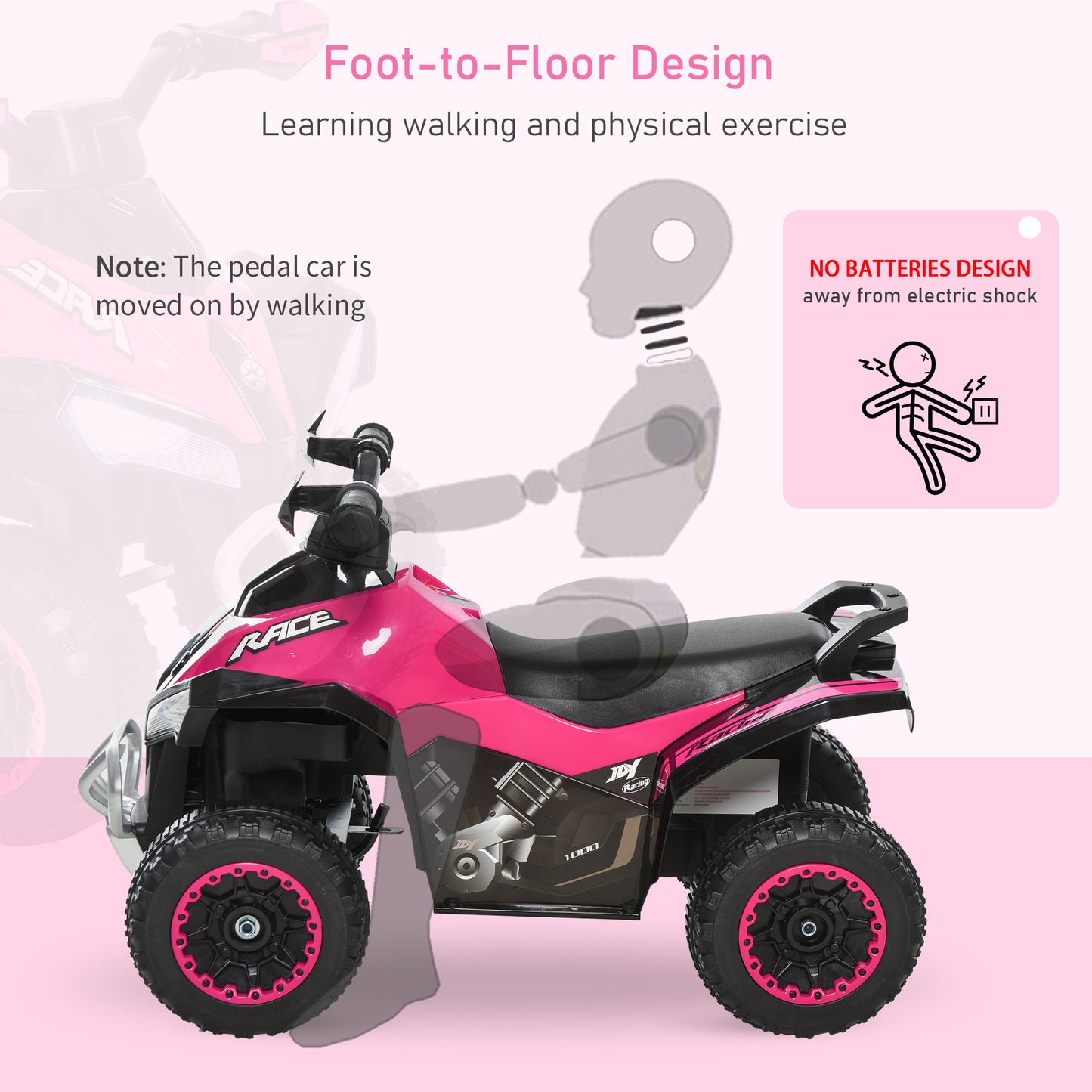 Toddler Push Car Foot-to-Floor 4 Wheels Music Light For Kids 18-36 Months