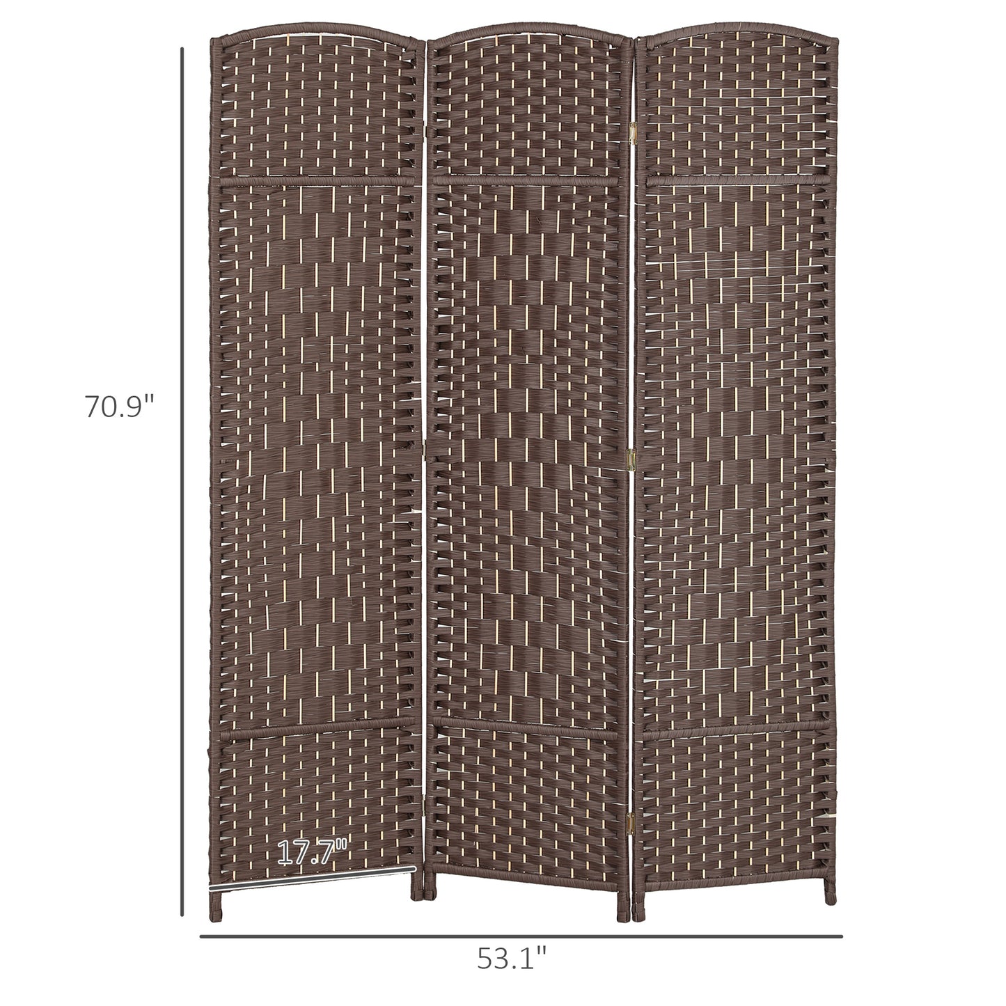 Folding Room Divider Screen 3 Panel 6' Tall Privacy Screen Freestanding Wood Partition for Home Office, Brown