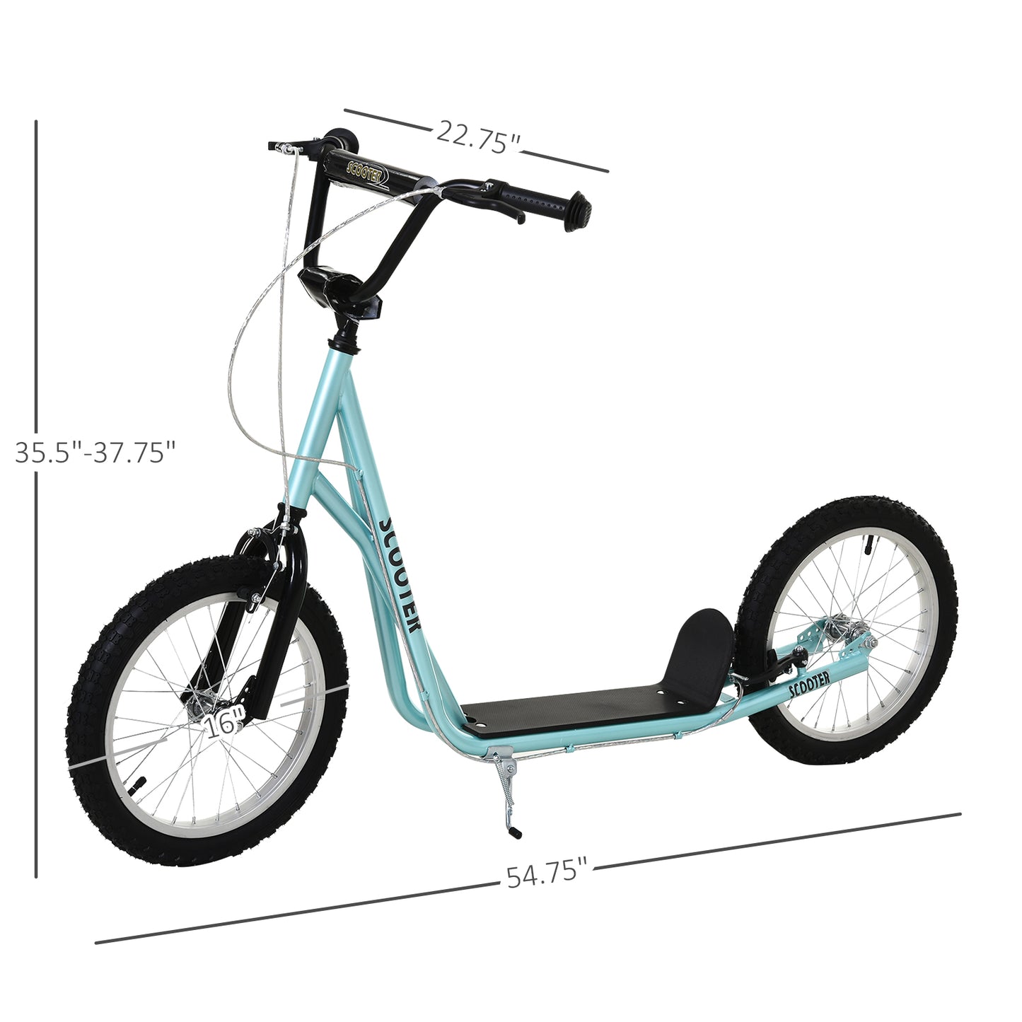 Youth Scooter Kick Scooter For Kids 5+, Max Load 220 LBS., With Adjustable Handlebar, 16" Inflatable Wheels, Dual Brakes, Blue