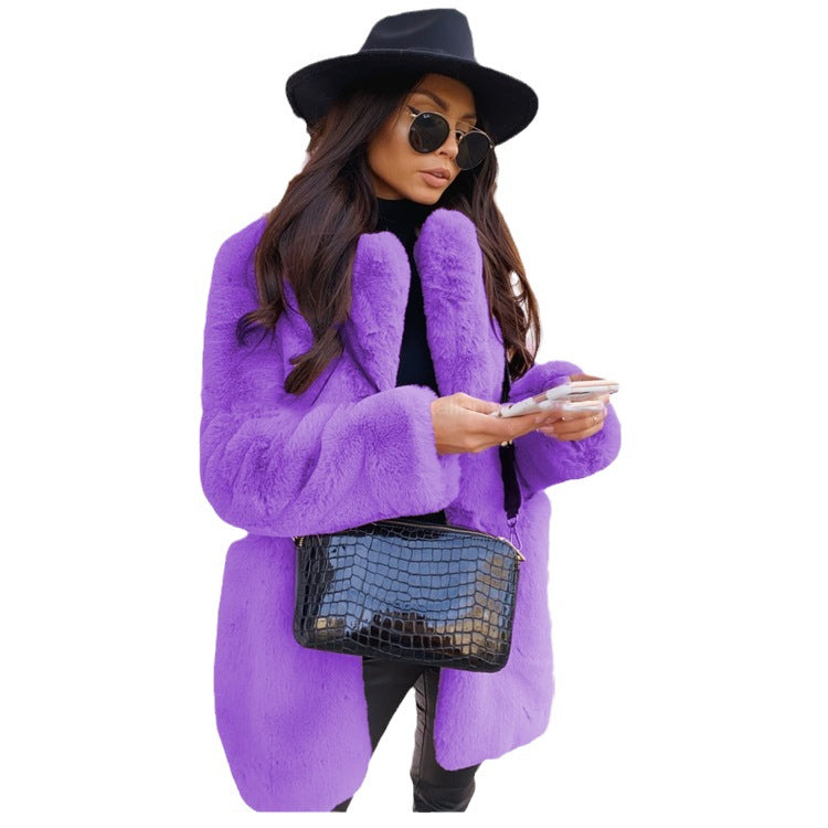 Temperament Long Sleeve Lapel Faux Fur Coat Solid Color Coat Women Fur Women's Clothing