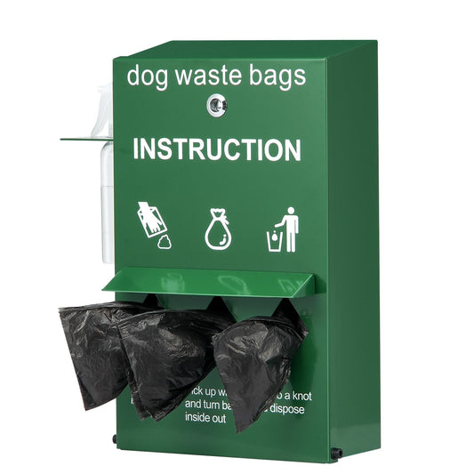Dog Poop Bag Dispenser With Hand Wash Bottle, Lockable Outdoor Dog Waste Bag Holder With 600 Waste Bags, Stake, Pole, Fence & Wall Mounted Dog Poop Bag Storage, Pet Waste Station For Porch, Lawn