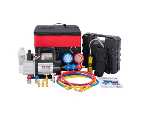110V 1-3 4CFM Vacuum Kit With R134a Manifold Gauge & Leak Detector