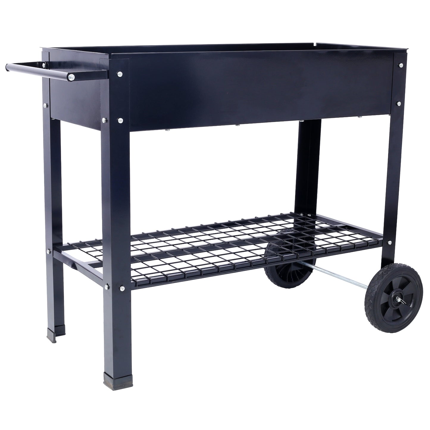 Products Elevated Mobile Raised Ergonomic Metal Planter Garden Bed For Backyard, Patio W Wheels, Low