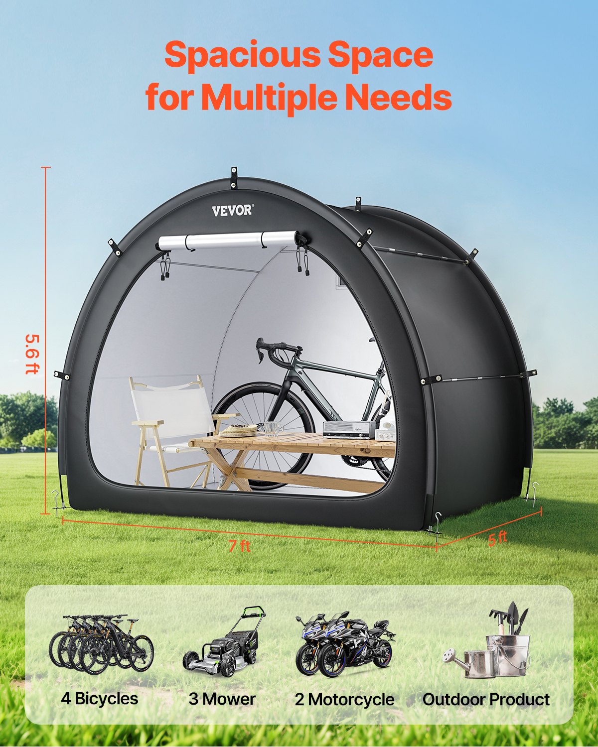 Outdoor Bike Storage Tent Fan-Shaped Waterproof Bike Tent For 4 To 5 Bikes