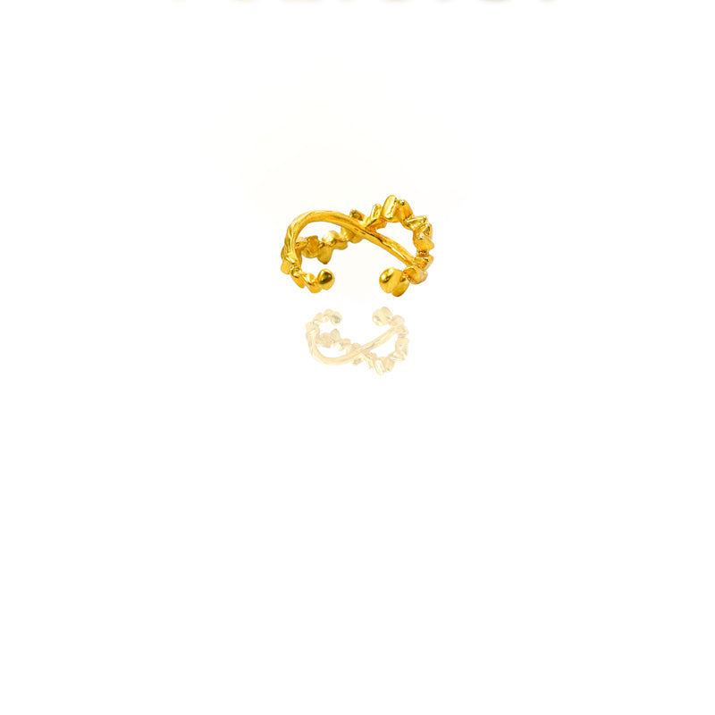 24k Gold Jewelry,Open Ring For Women, Handmade Adjustable Ring, Minimalist Stackable Ocean Themed Gift, Bold Exaggerated Irregular Wavy Trendy Ribbed Jewelry, Textured Patterned Fashion Accessories, V